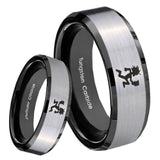 8mm Hatchet Man Beveled Edges Brush Black 2 Tone Tungsten Mens Engagement Band