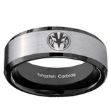 10mm Love Power Rangers Beveled Brushed Silver Black Tungsten Anniversary Ring