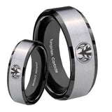 His Hers Love Power Rangers Beveled Brush Black 2 Tone Tungsten Mens Ring Set