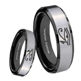 8mm Seeing Eye Beveled Edges Brush Black 2 Tone Tungsten Wedding Bands Ring