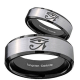 His Hers Seeing Eye Beveled Edges Brush Black 2 Tone Tungsten Men Ring Set