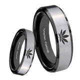 8mm Marijuana Leaf Beveled Brush Black 2 Tone Tungsten Wedding Engagement Ring