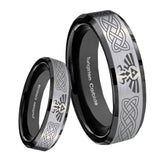 8mm Celtic Zelda Beveled Brush Black 2 Tone Tungsten Wedding Engraving Ring