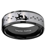 10mm Deer Hunting Beveled Brushed Silver Black Tungsten Custom Mens Ring