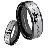 His Hers Deer Hunting Beveled Brush Black 2 Tone Tungsten Mens Ring Set