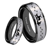 8mm Deer Hunting Beveled Brush Black 2 Tone Tungsten Wedding Engraving Ring