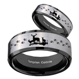 His Hers Deer Hunting Beveled Brush Black 2 Tone Tungsten Mens Ring Set