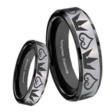 8mm Hearts and Crowns Beveled Edges Brush Black 2 Tone Tungsten Engagement Ring