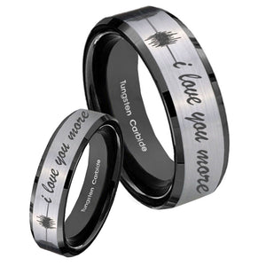 His Hers Sound Wave, I love you more Beveled Brush Black 2 Tone Tungsten Mens Ring Set