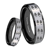 8mm Deer Tracks Beveled Edges Brush Black 2 Tone Tungsten Mens Engagement Band