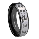 8mm Deer Hunting Tracks Beveled Brush Black 2 Tone Tungsten Mens Engagement Ring