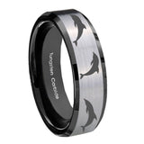 10mm Dolphins Beveled Edges Brushed Silver Black Tungsten Personalized Ring