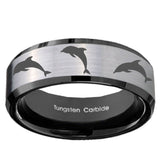 10mm Dolphins Beveled Edges Brushed Silver Black Tungsten Personalized Ring