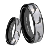 8mm Dolphins Beveled Edges Brush Black 2 Tone Tungsten Men's Engagement Ring