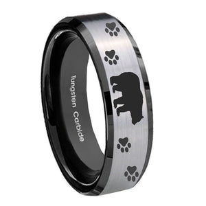 10mm Bear and Paw Beveled Edges Brushed Silver Black Tungsten Rings for Men