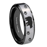 8mm Bear and Paw Beveled Edges Brush Black 2 Tone Tungsten Men's Promise Rings