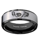 10mm Dragon Beveled Edges Brushed Silver Black Tungsten Carbide Mens Bands Ring