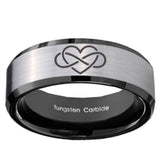 10mm Infinity Love Beveled Edges Brushed Silver Black Tungsten Men's Bands Ring