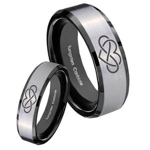 His Hers Infinity Love Beveled Brush Black 2 Tone Tungsten Custom Ring Set