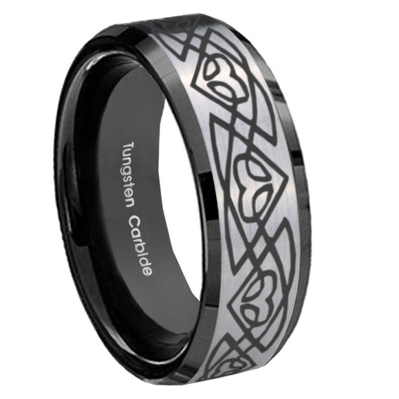 10mm Celtic Braided Beveled Brushed Silver Black Tungsten Custom Mens Ring