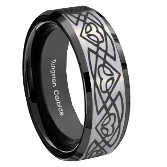 8mm Celtic Braided Beveled Brush Black 2 Tone Tungsten Wedding Engraving Ring