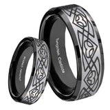 8mm Celtic Braided Beveled Brush Black 2 Tone Tungsten Wedding Engraving Ring