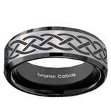 10mm Celtic Knot Beveled Brushed Silver Black Tungsten Custom Mens Ring