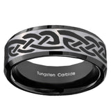 10mm Celtic Knot Infinity Love Beveled Brushed Silver Black Tungsten Custom Mens Ring