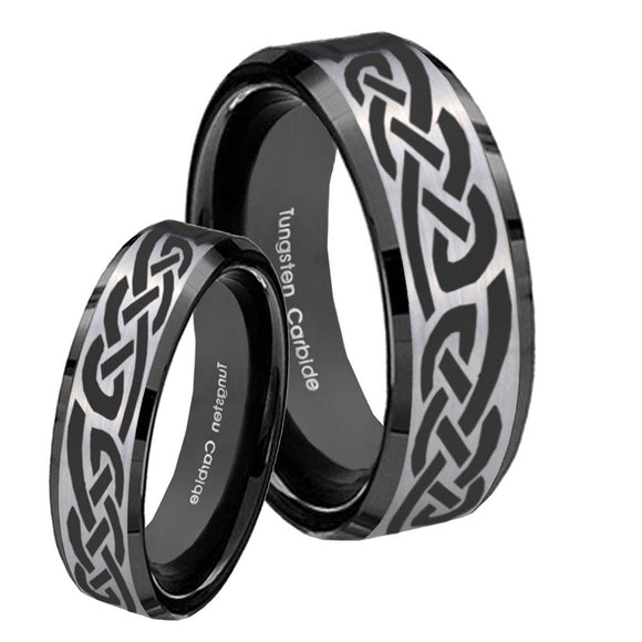 His Hers Celtic Knot Infinity Love Beveled Brush Black 2 Tone Tungsten Mens Ring Set