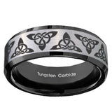 10mm Celtic Knot Beveled Brushed Silver Black Tungsten Custom Mens Ring