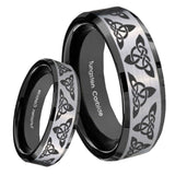 8mm Celtic Knot Beveled Brush Black 2 Tone Tungsten Wedding Engraving Ring