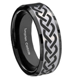 8mm Laser Celtic Knot Beveled Brush Black 2 Tone Tungsten Wedding Engraving Ring