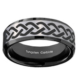 10mm Laser Celtic Knot Beveled Brushed Silver Black Tungsten Custom Mens Ring