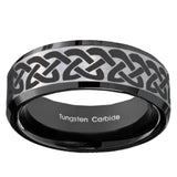 10mm Celtic Knot Love Beveled Brushed Silver Black Tungsten Custom Mens Ring