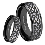 8mm Celtic Knot Love Beveled Brush Black 2 Tone Tungsten Wedding Engraving Ring