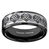 10mm Celtic Knot Heart Beveled Brushed Silver Black Tungsten Custom Mens Ring