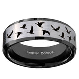 10mm Flying Geese Hunting Beveled Brushed Silver Black Tungsten Custom Mens Ring