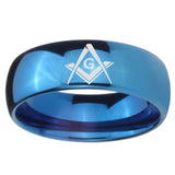 8mm Freemason Masonic Dome Blue Tungsten Carbide Men's Wedding Band
