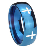 8mm Crosses Dome Blue Tungsten Carbide Wedding Engraving Ring