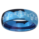 8mm Irish Claddagh Dome Blue Tungsten Carbide Mens Ring Personalized