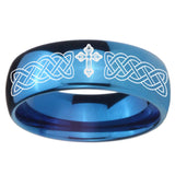 8mm Celtic Cross Dome Blue Tungsten Carbide Men's Wedding Ring