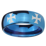 8mm 4 Maltese Cross Dome Blue Tungsten Carbide Men's Wedding Band