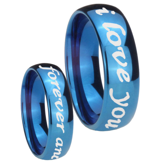 8mm I Love You Forever and ever Dome Blue Tungsten Carbide Promise Ring