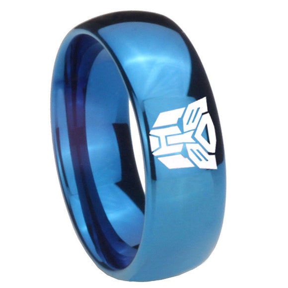 8mm Transformers Autobot Dome Blue Tungsten Carbide Rings for Men