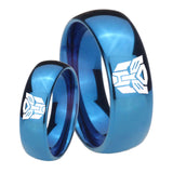 Bride and Groom Transformers Autobot Dome Blue Tungsten Wedding Band Mens Set