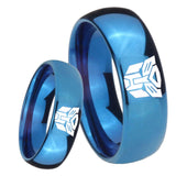 8mm Transformers Autobot Dome Blue Tungsten Carbide Rings for Men