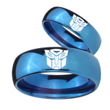 Bride and Groom Transformers Autobot Dome Blue Tungsten Wedding Band Mens Set