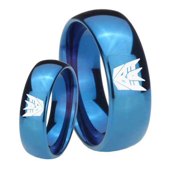 Bride and Groom Decepticon Transformers Dome Blue Tungsten Promise Ring Set