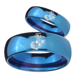 Bride and Groom Marine Dome Blue Tungsten Carbide Wedding Bands Ring Set