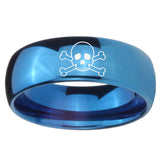 8mm Skull Dome Blue Tungsten Carbide Wedding Engagement Ring